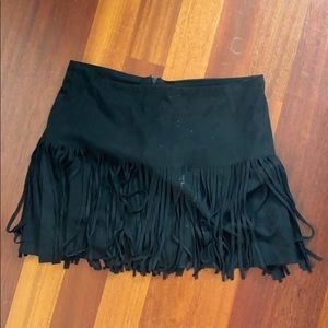 Black suede vintage fringe mini skirt